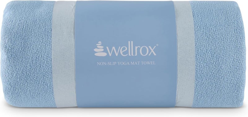 Wellrox منشفة يوغا ميكروفايبر مع قبضة - فائقة الامتصاص، ناعمة للغاية، وتجف بسرعة، منشفة يوغا ساخنة غير قابلة للانزلاق لليوغا، بيكرام، وتمارين اللياقة البدنية (74” × 26”، أزرق) - Image 1